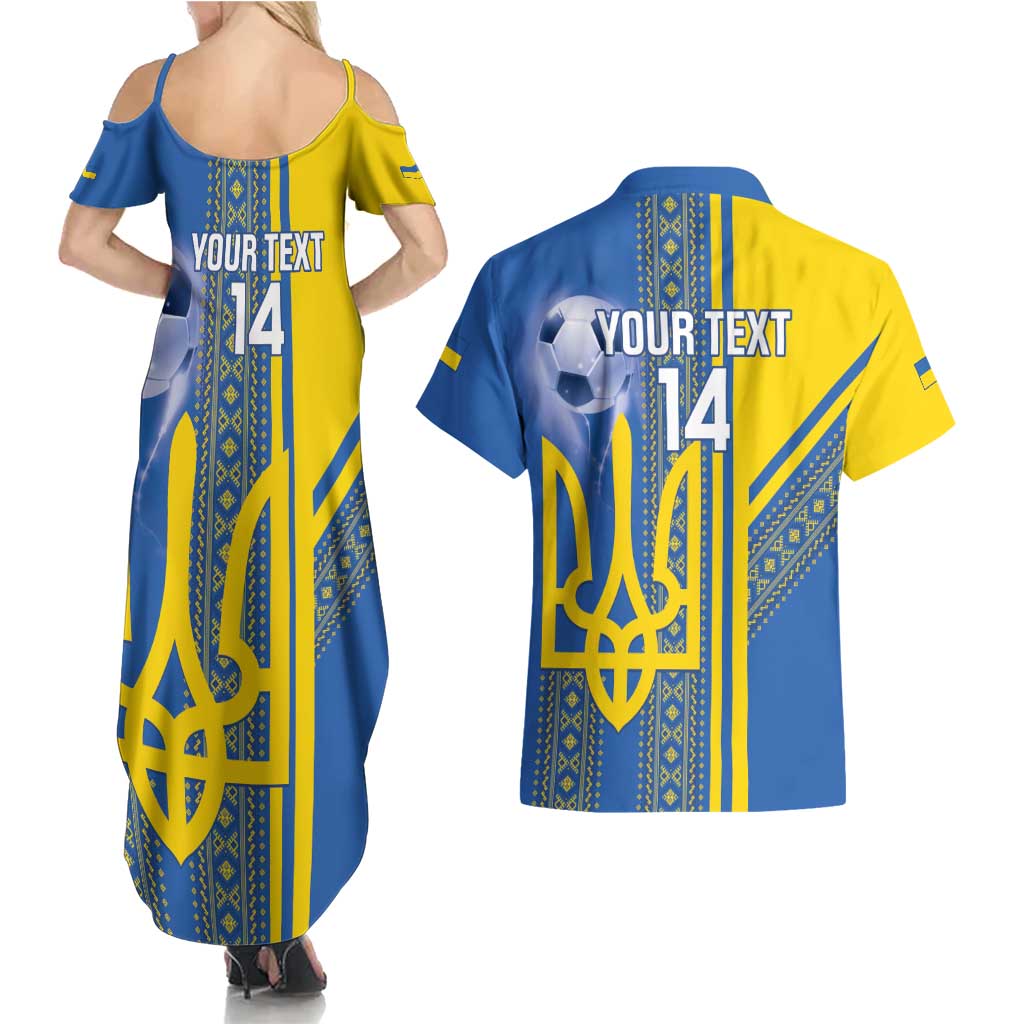 Custom Ukraine Football Couples Matching Summer Maxi Dress and Hawaiian Shirt Go Blue And Yellow Folk Pattern