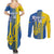 Custom Ukraine Football Couples Matching Summer Maxi Dress and Long Sleeve Button Shirt Go Blue And Yellow Folk Pattern