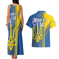 Custom Ukraine Football Couples Matching Tank Maxi Dress and Hawaiian Shirt Go Blue And Yellow Folk Pattern