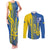 Custom Ukraine Football Couples Matching Tank Maxi Dress and Long Sleeve Button Shirt Go Blue And Yellow Folk Pattern