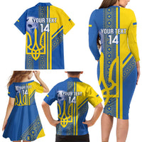 Custom Ukraine Football Family Matching Long Sleeve Bodycon Dress and Hawaiian Shirt Go Blue And Yellow Folk Pattern