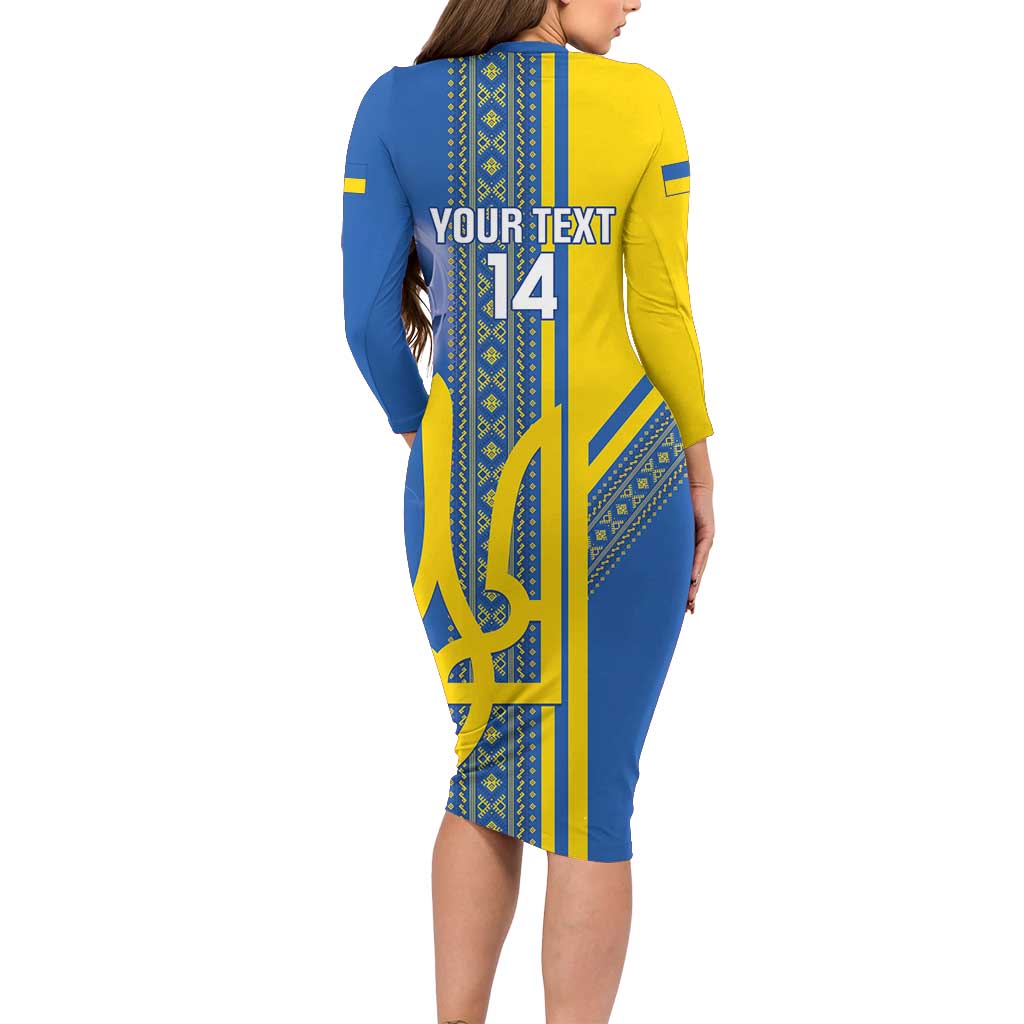 Custom Ukraine Football Family Matching Long Sleeve Bodycon Dress and Hawaiian Shirt Go Blue And Yellow Folk Pattern