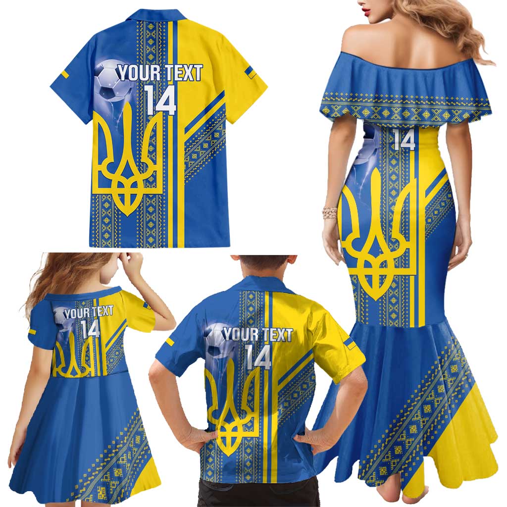 Custom Ukraine Football Family Matching Mermaid Dress and Hawaiian Shirt Go Blue And Yellow Folk Pattern