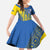 Custom Ukraine Football Family Matching Off The Shoulder Long Sleeve Dress and Hawaiian Shirt Go Blue And Yellow Folk Pattern