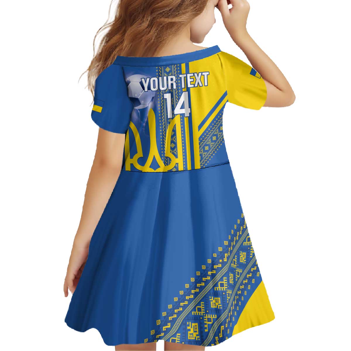 Custom Ukraine Football Family Matching Off The Shoulder Long Sleeve Dress and Hawaiian Shirt Go Blue And Yellow Folk Pattern
