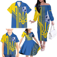 Custom Ukraine Football Family Matching Off The Shoulder Long Sleeve Dress and Hawaiian Shirt Go Blue And Yellow Folk Pattern