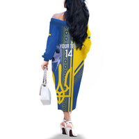 Custom Ukraine Football Family Matching Off The Shoulder Long Sleeve Dress and Hawaiian Shirt Go Blue And Yellow Folk Pattern