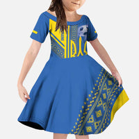 Custom Ukraine Football Family Matching Off Shoulder Maxi Dress and Hawaiian Shirt Go Blue And Yellow Folk Pattern