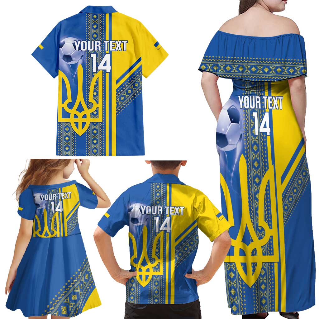 Custom Ukraine Football Family Matching Off Shoulder Maxi Dress and Hawaiian Shirt Go Blue And Yellow Folk Pattern