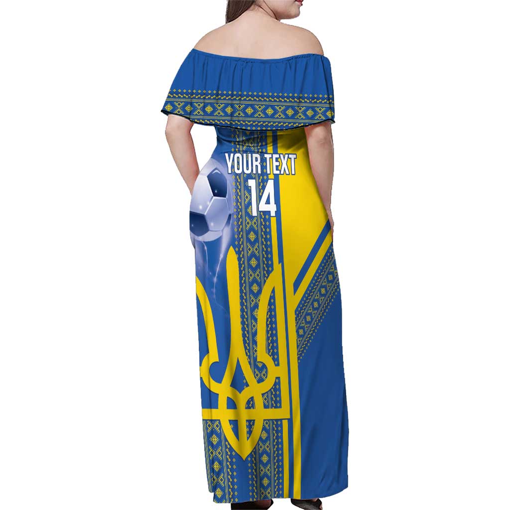 Custom Ukraine Football Family Matching Off Shoulder Maxi Dress and Hawaiian Shirt Go Blue And Yellow Folk Pattern