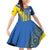 Custom Ukraine Football Family Matching Off Shoulder Short Dress and Hawaiian Shirt Go Blue And Yellow Folk Pattern