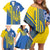 Custom Ukraine Football Family Matching Off Shoulder Short Dress and Hawaiian Shirt Go Blue And Yellow Folk Pattern