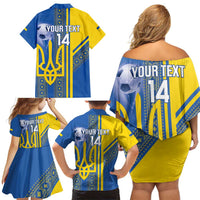 Custom Ukraine Football Family Matching Off Shoulder Short Dress and Hawaiian Shirt Go Blue And Yellow Folk Pattern