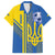 Custom Ukraine Football Family Matching Off Shoulder Short Dress and Hawaiian Shirt Go Blue And Yellow Folk Pattern