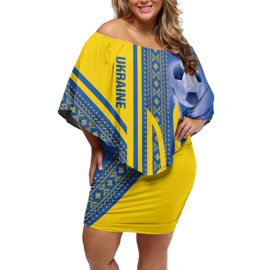Custom Ukraine Football Family Matching Off Shoulder Short Dress and Hawaiian Shirt Go Blue And Yellow Folk Pattern