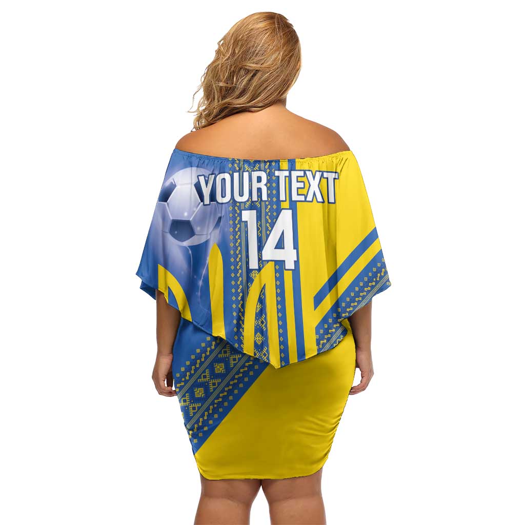 Custom Ukraine Football Family Matching Off Shoulder Short Dress and Hawaiian Shirt Go Blue And Yellow Folk Pattern