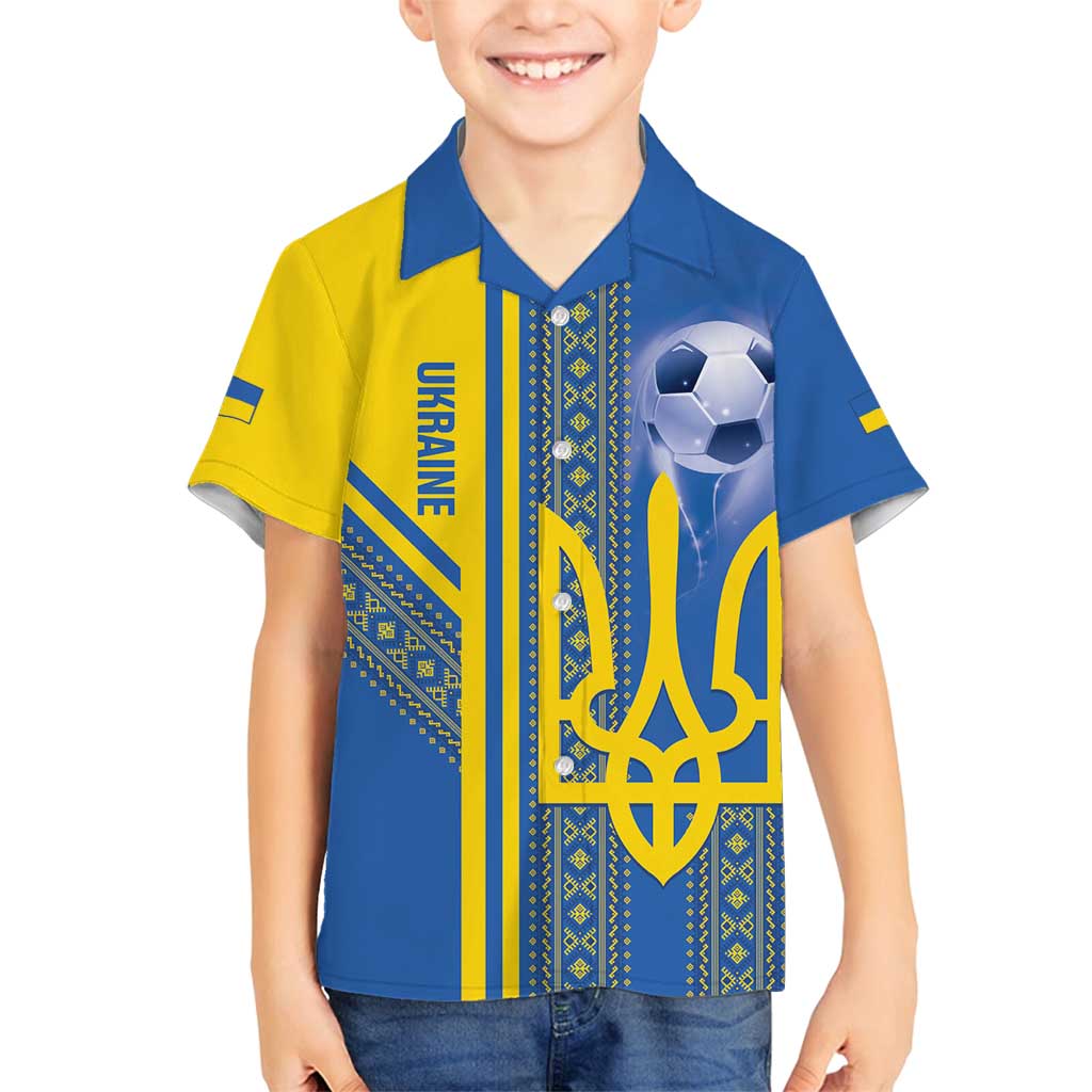 Custom Ukraine Football Family Matching Off Shoulder Short Dress and Hawaiian Shirt Go Blue And Yellow Folk Pattern