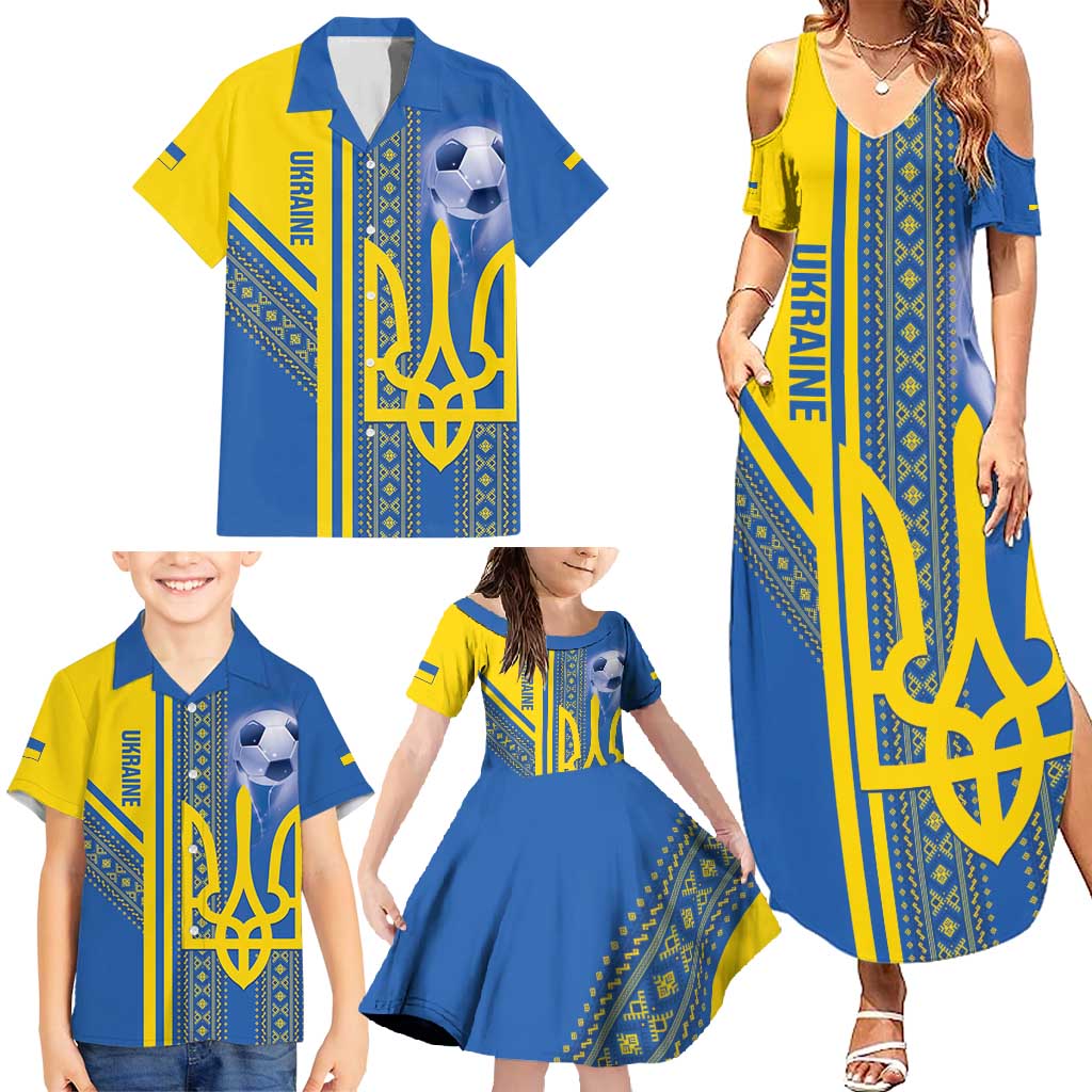 Custom Ukraine Football Family Matching Summer Maxi Dress and Hawaiian Shirt Go Blue And Yellow Folk Pattern
