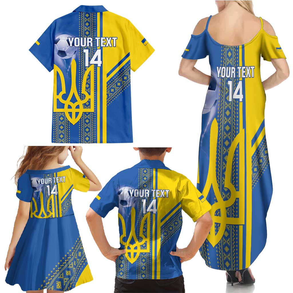 Custom Ukraine Football Family Matching Summer Maxi Dress and Hawaiian Shirt Go Blue And Yellow Folk Pattern
