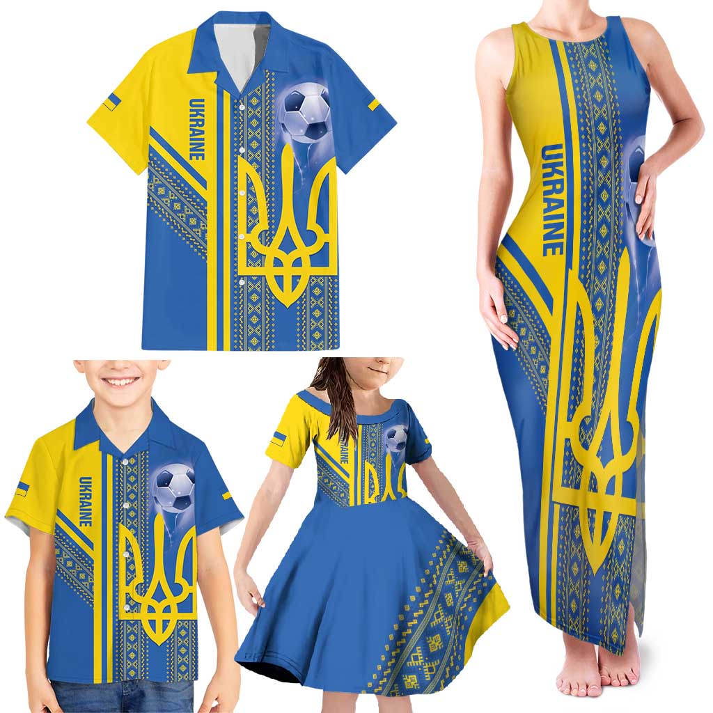 Custom Ukraine Football Family Matching Tank Maxi Dress and Hawaiian Shirt Go Blue And Yellow Folk Pattern