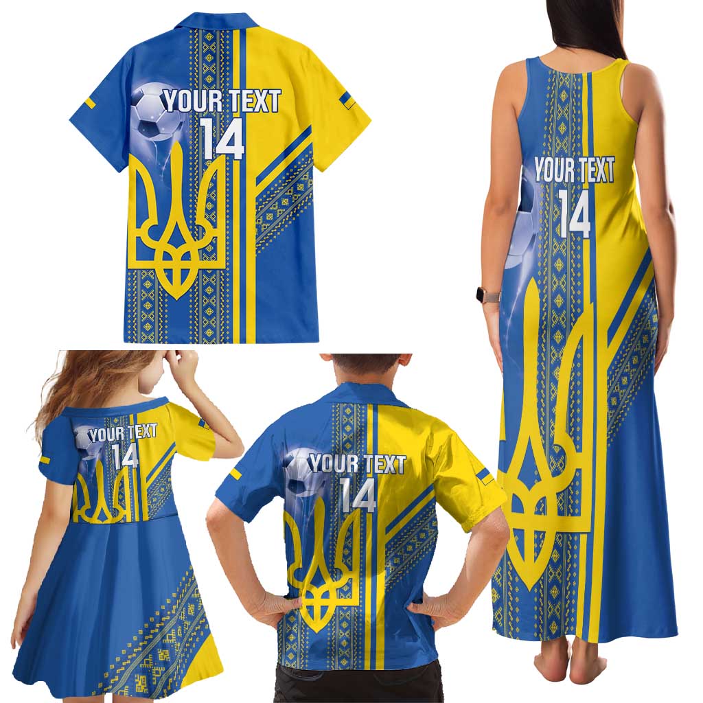 Custom Ukraine Football Family Matching Tank Maxi Dress and Hawaiian Shirt Go Blue And Yellow Folk Pattern