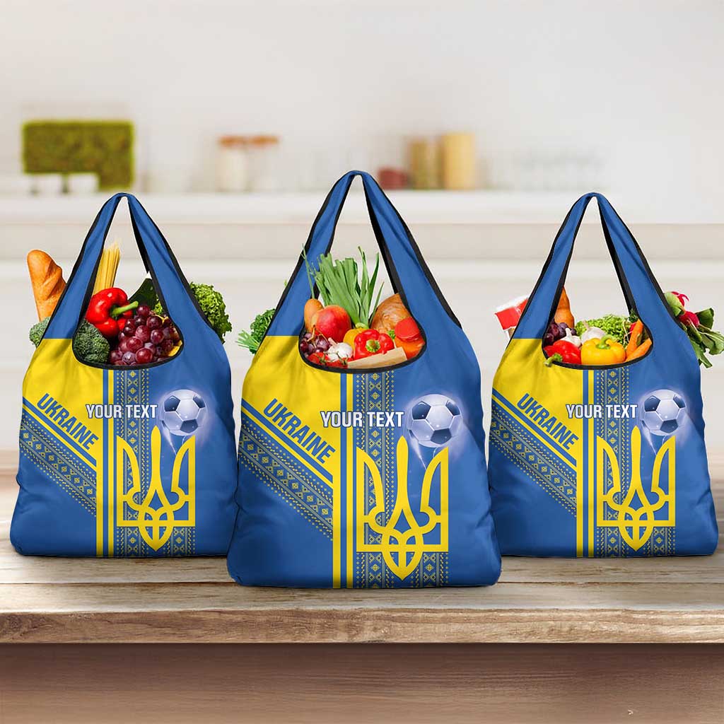 Custom Ukraine Football Grocery Bag Go Blue And Yellow Folk Pattern