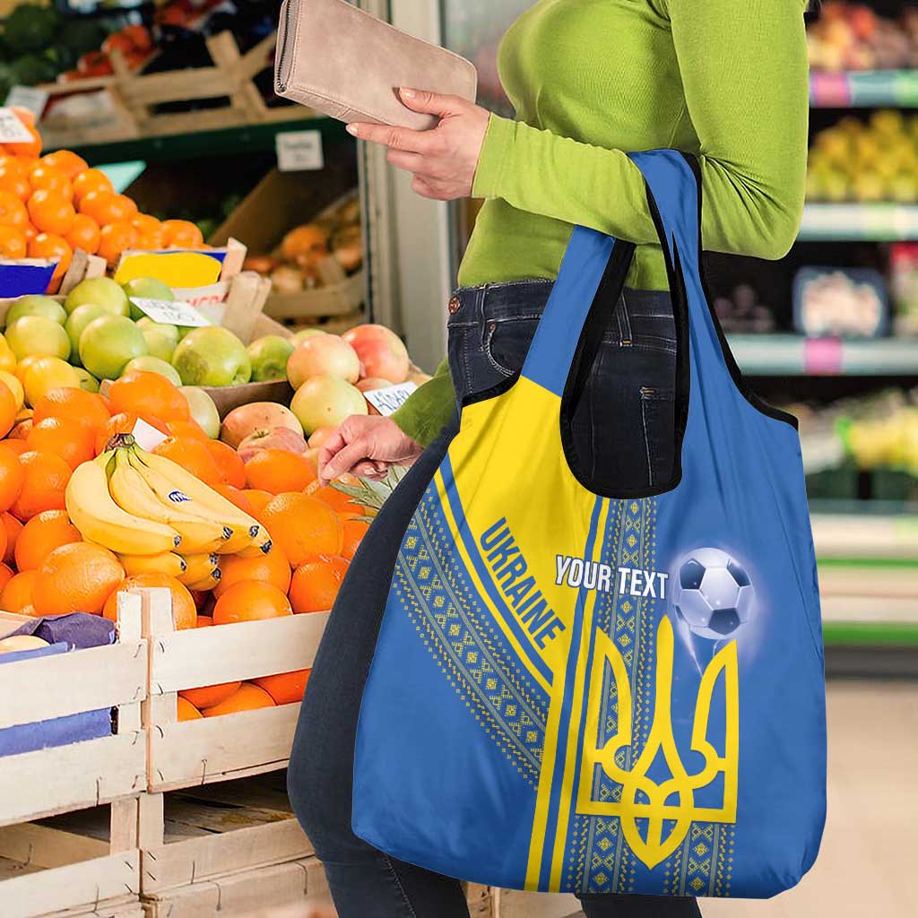 Custom Ukraine Football Grocery Bag Go Blue And Yellow Folk Pattern