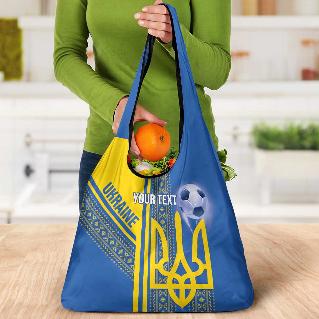 Custom Ukraine Football Grocery Bag Go Blue And Yellow Folk Pattern