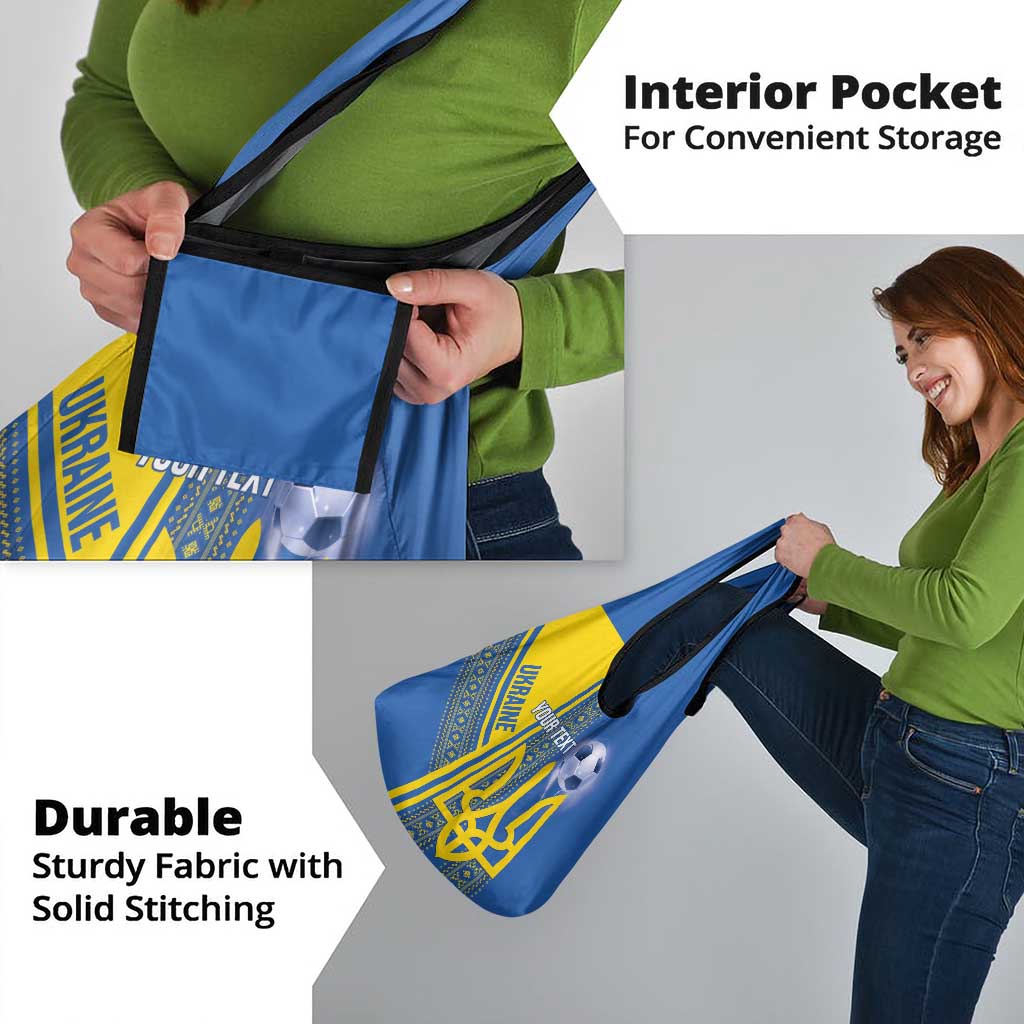 Custom Ukraine Football Grocery Bag Go Blue And Yellow Folk Pattern