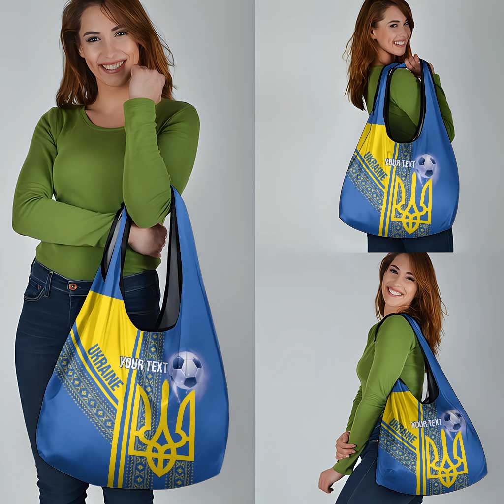 Custom Ukraine Football Grocery Bag Go Blue And Yellow Folk Pattern