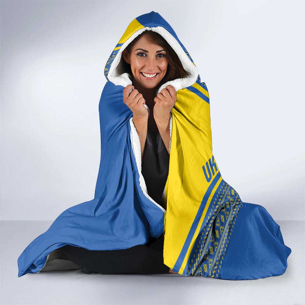 Custom Ukraine Football Hooded Blanket Go Blue And Yellow Folk Pattern