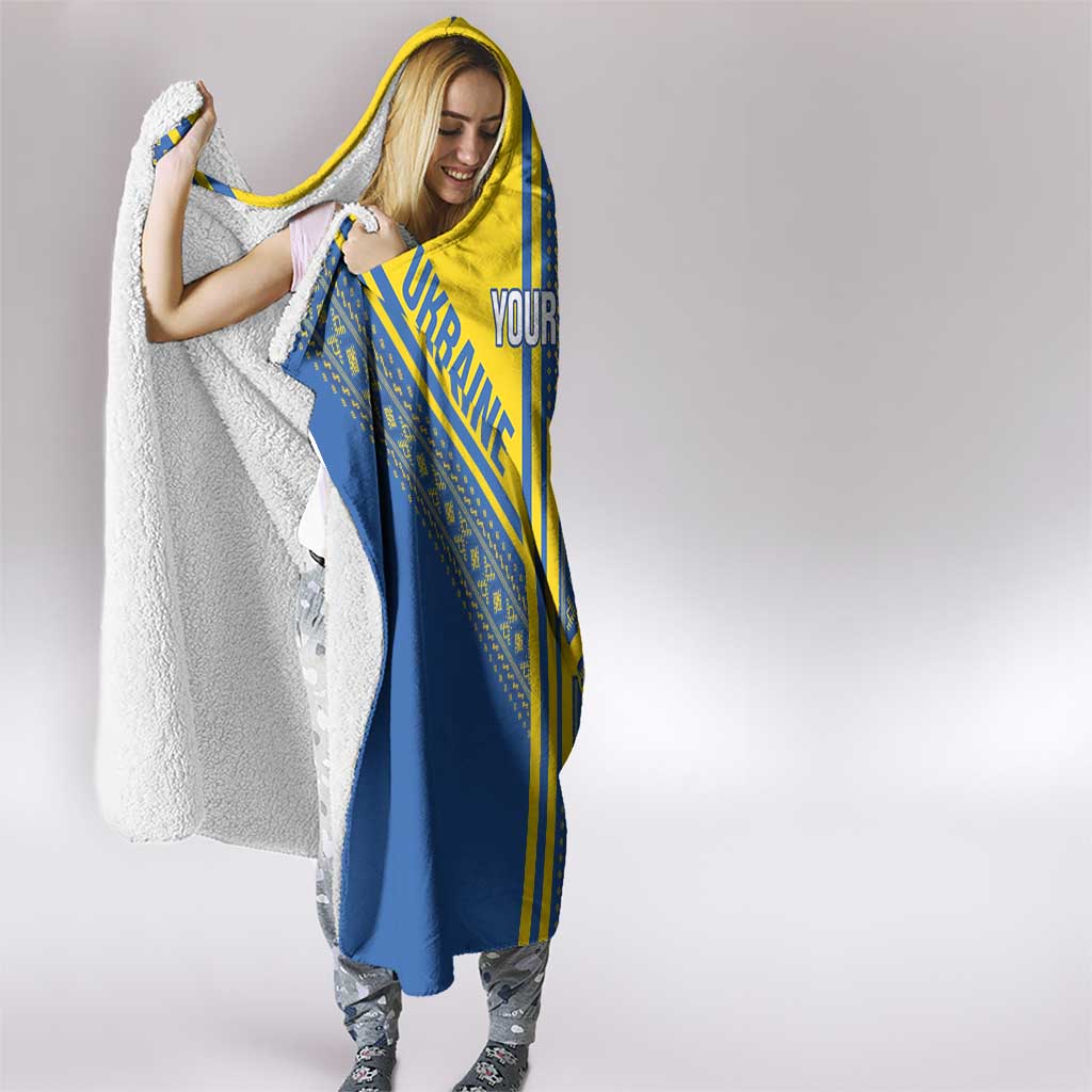 Custom Ukraine Football Hooded Blanket Go Blue And Yellow Folk Pattern