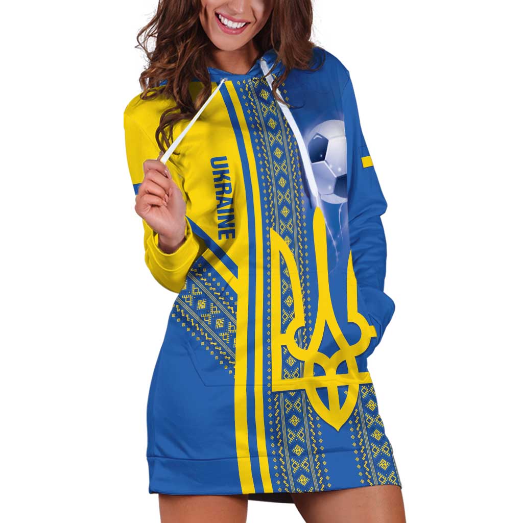 Custom Ukraine Football Hoodie Dress Go Blue And Yellow Folk Pattern