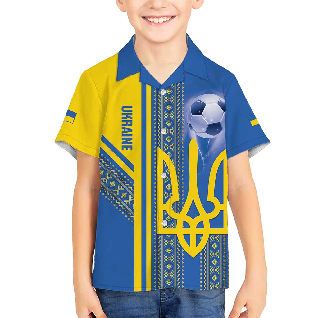Custom Ukraine Football Kid Hawaiian Shirt Go Blue And Yellow Folk Pattern