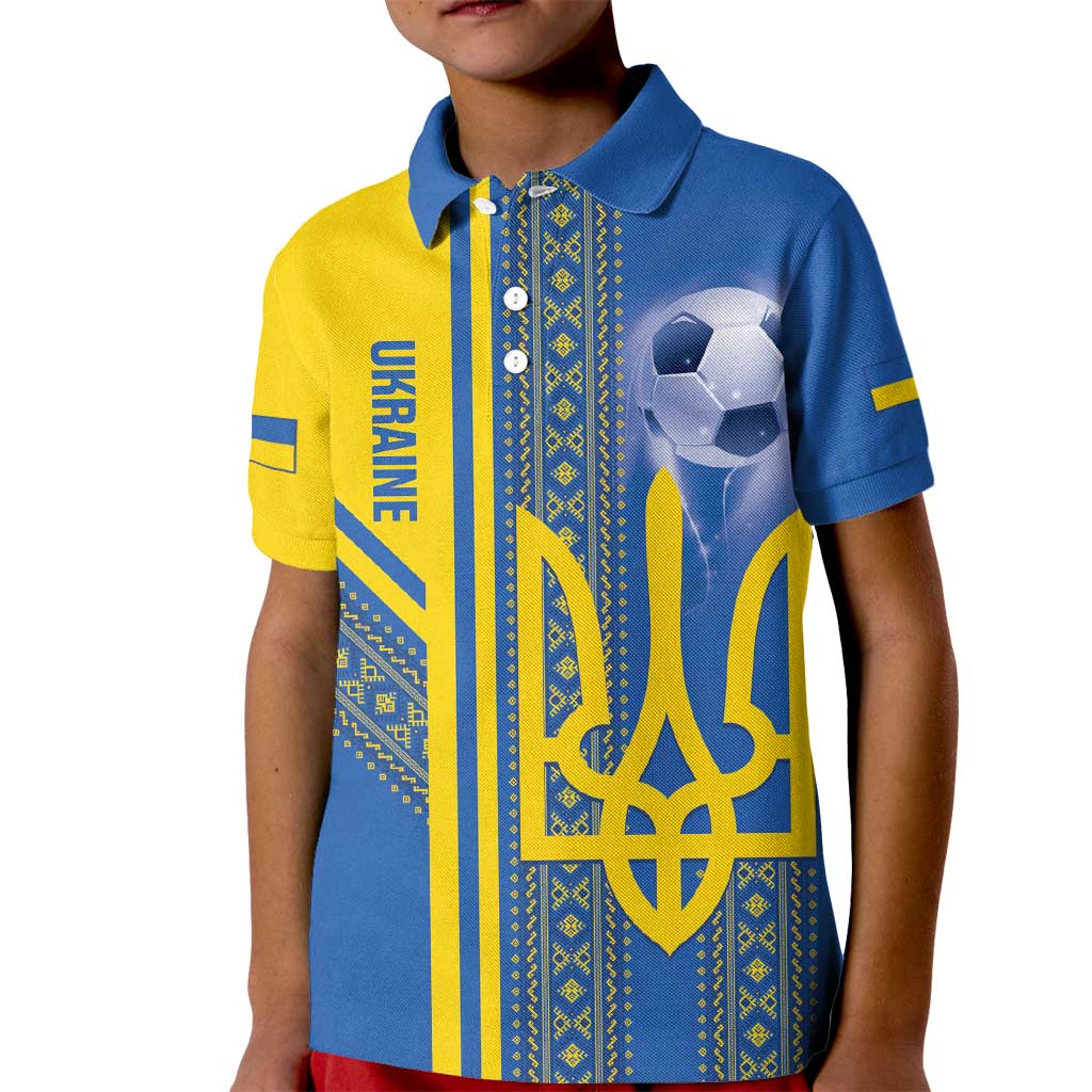 Custom Ukraine Football Kid Polo Shirt Go Blue And Yellow Folk Pattern