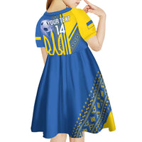 Custom Ukraine Football Kid Short Sleeve Dress Go Blue And Yellow Folk Pattern