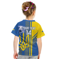 Custom Ukraine Football Kid T Shirt Go Blue And Yellow Folk Pattern
