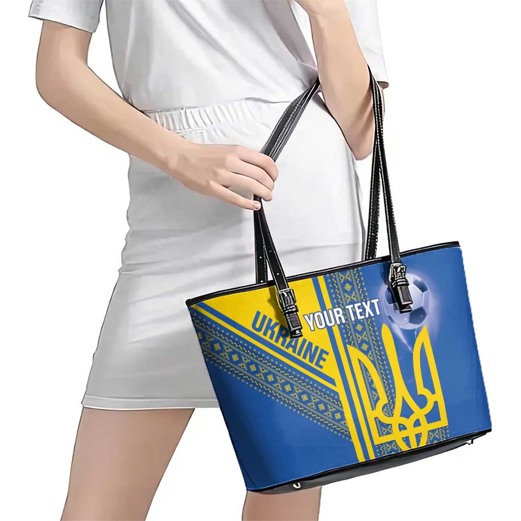 Custom Ukraine Football Leather Tote Bag Go Blue And Yellow Folk Pattern