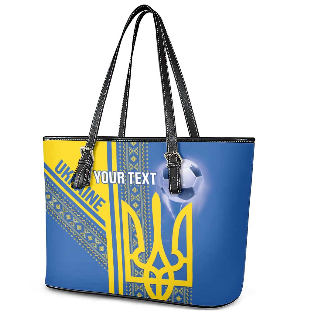 Custom Ukraine Football Leather Tote Bag Go Blue And Yellow Folk Pattern