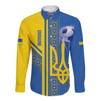 Custom Ukraine Football Long Sleeve Button Shirt Go Blue And Yellow Folk Pattern