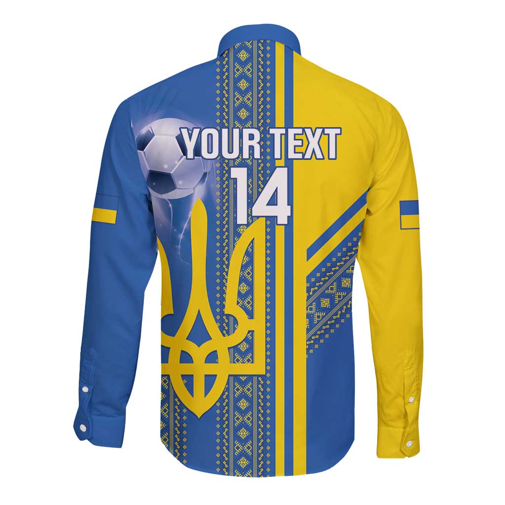 Custom Ukraine Football Long Sleeve Button Shirt Go Blue And Yellow Folk Pattern