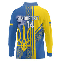 Custom Ukraine Football Long Sleeve Polo Shirt Go Blue And Yellow Folk Pattern