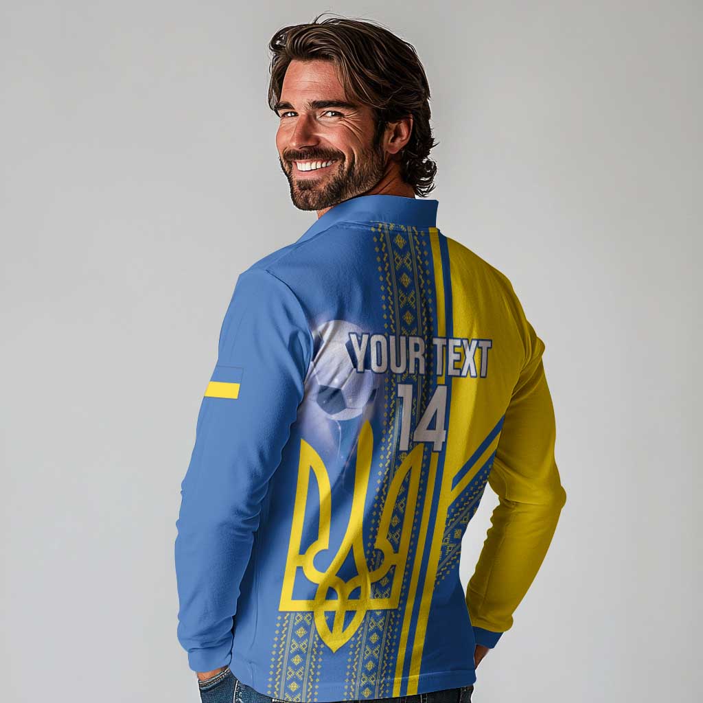 Custom Ukraine Football Long Sleeve Polo Shirt Go Blue And Yellow Folk Pattern