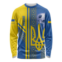 Custom Ukraine Football Long Sleeve Shirt Go Blue And Yellow Folk Pattern