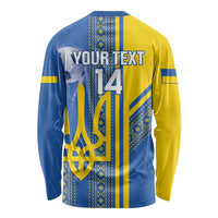 Custom Ukraine Football Long Sleeve Shirt Go Blue And Yellow Folk Pattern
