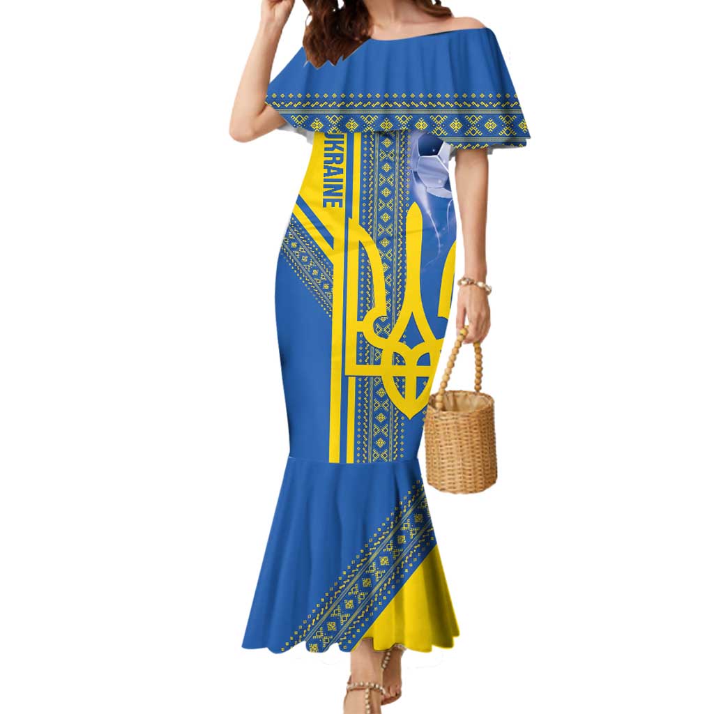 Custom Ukraine Football Mermaid Dress Go Blue And Yellow Folk Pattern