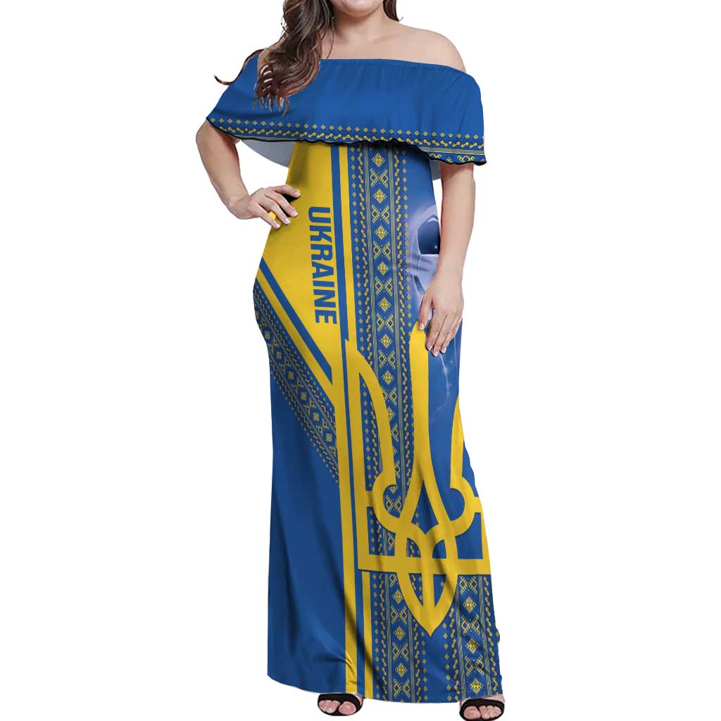 Custom Ukraine Football Off Shoulder Maxi Dress Go Blue And Yellow Folk Pattern