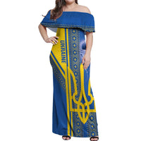 Custom Ukraine Football Off Shoulder Maxi Dress Go Blue And Yellow Folk Pattern
