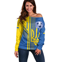 Custom Ukraine Football Off Shoulder Sweater Go Blue And Yellow Folk Pattern
