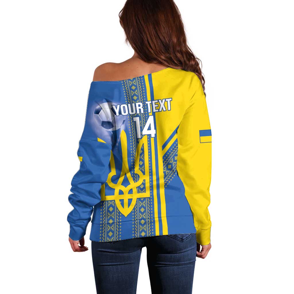 Custom Ukraine Football Off Shoulder Sweater Go Blue And Yellow Folk Pattern